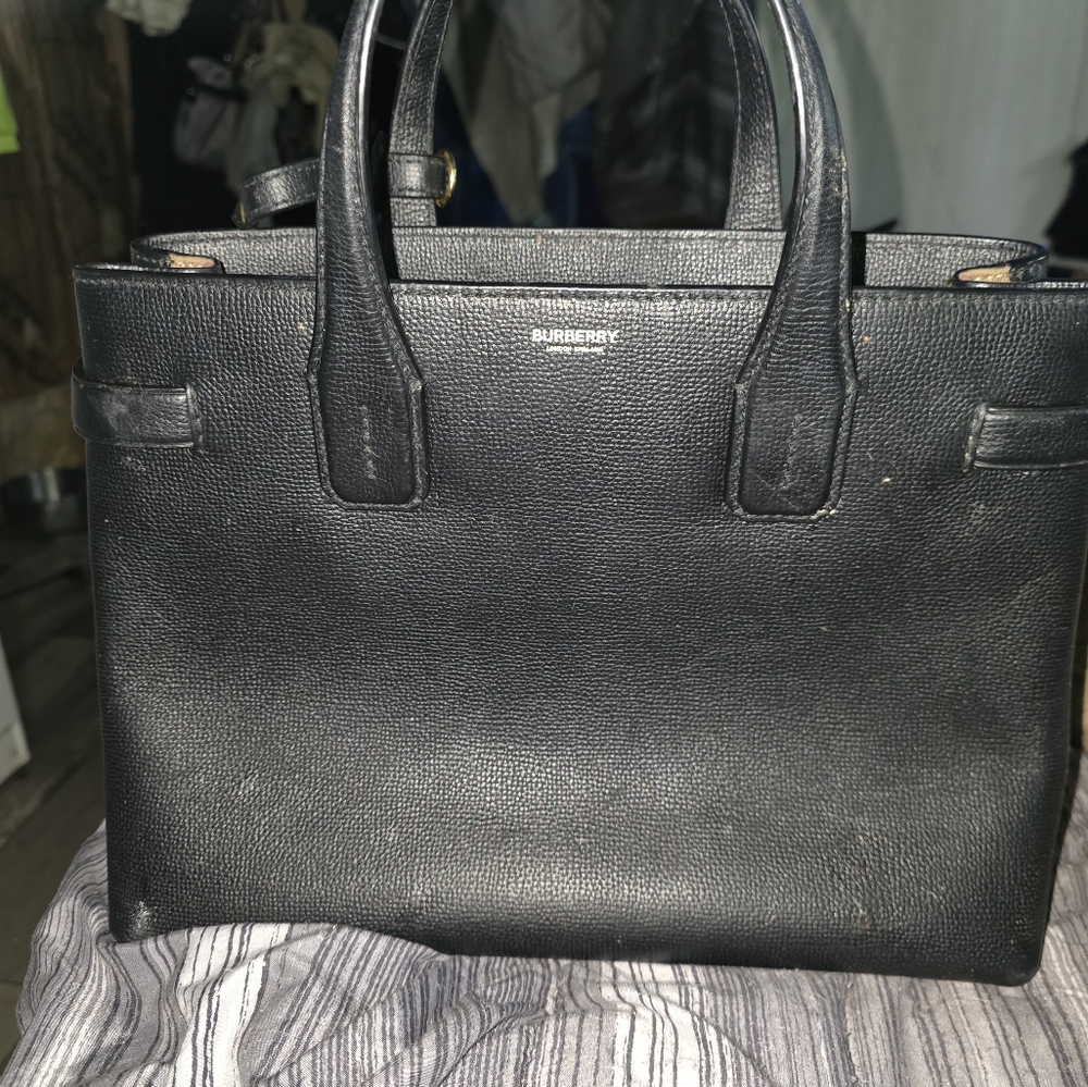 Burberry Black Leather Banner Bag with Structured Leather Design